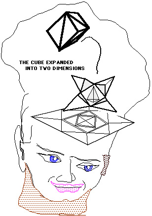 Picture shows the 3-D cube tranformed to 2-D.